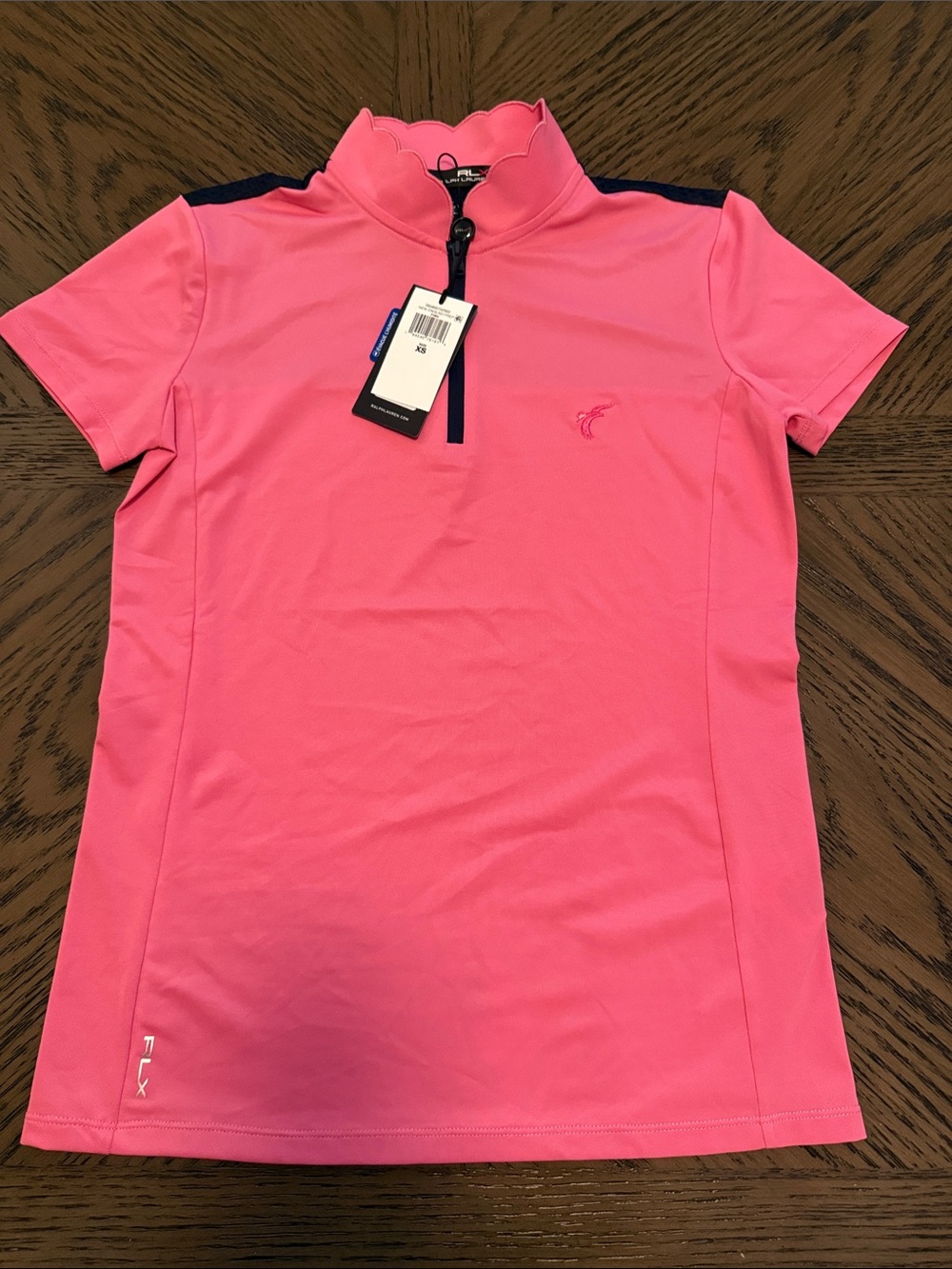 RLX Ralph Lauren Short Sleeve Pink Swim Tee with Scallop Collar